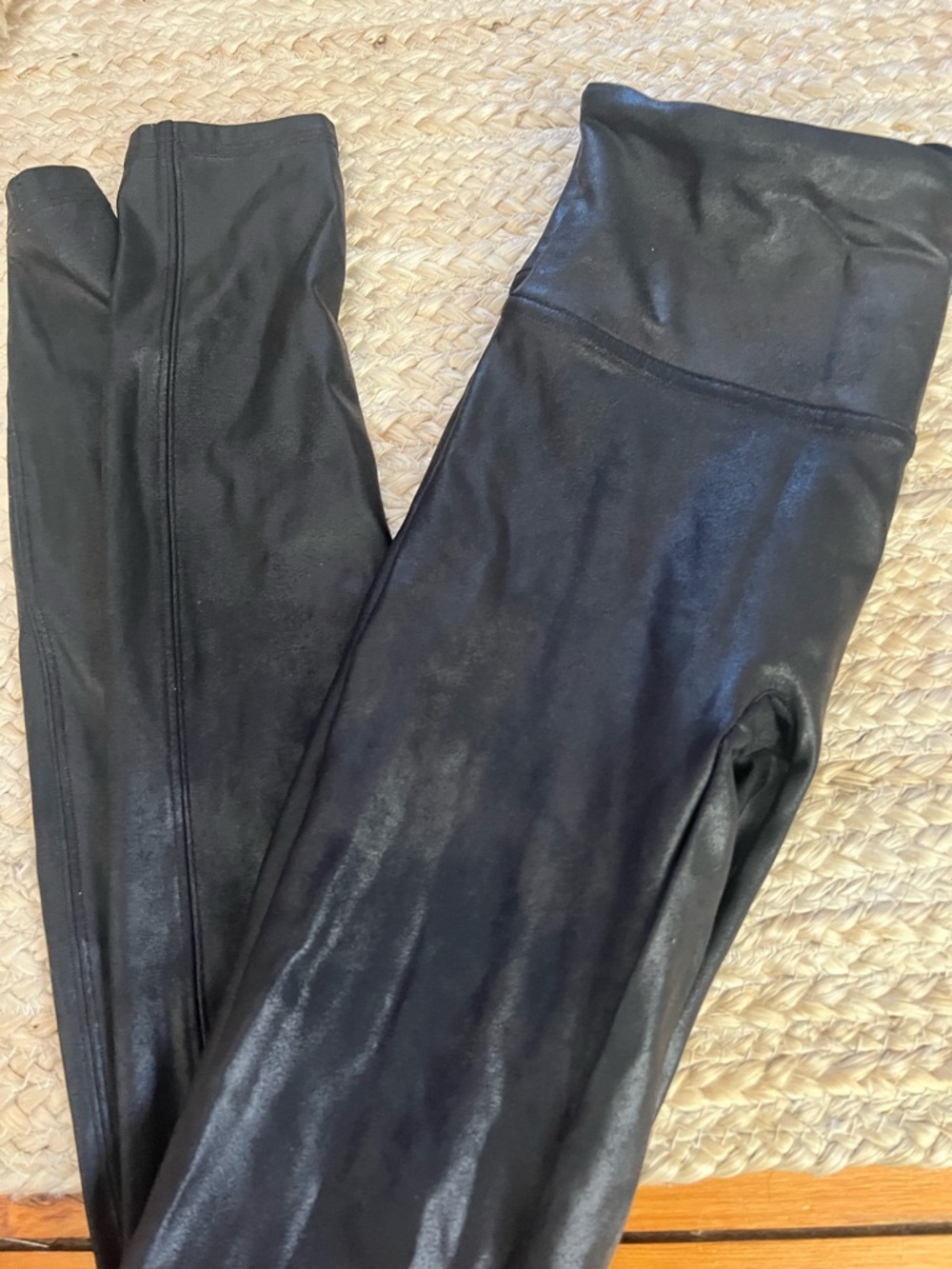 SPANX Shiny Black Faux-Leather High-Rise Leggings